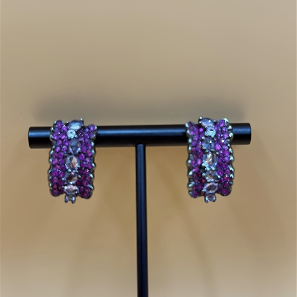 Unique silver real ruby and pink sapphire omega back earrings. New without tags - Picture 4 of 10